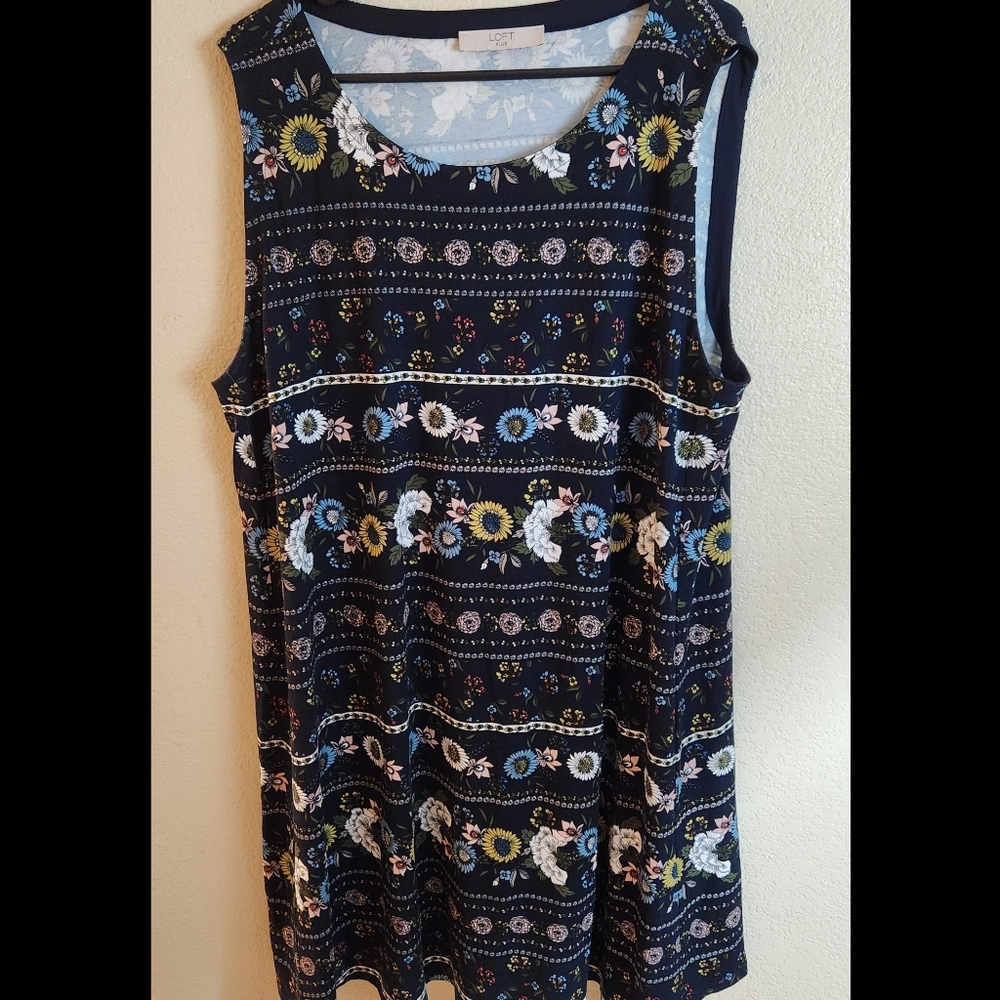 LOFT Floral Striped Dress - Blue and White